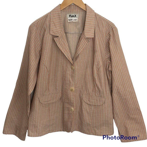 FLAX Lightweight striped blazer jacket size Medium 100% Cotton 3 button jacket - Picture 1 of 11
